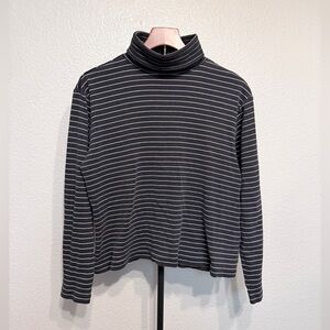 Vintage Eddie Bauer 100% Cotton Striped Black Turtleneck Top - Women’s XL